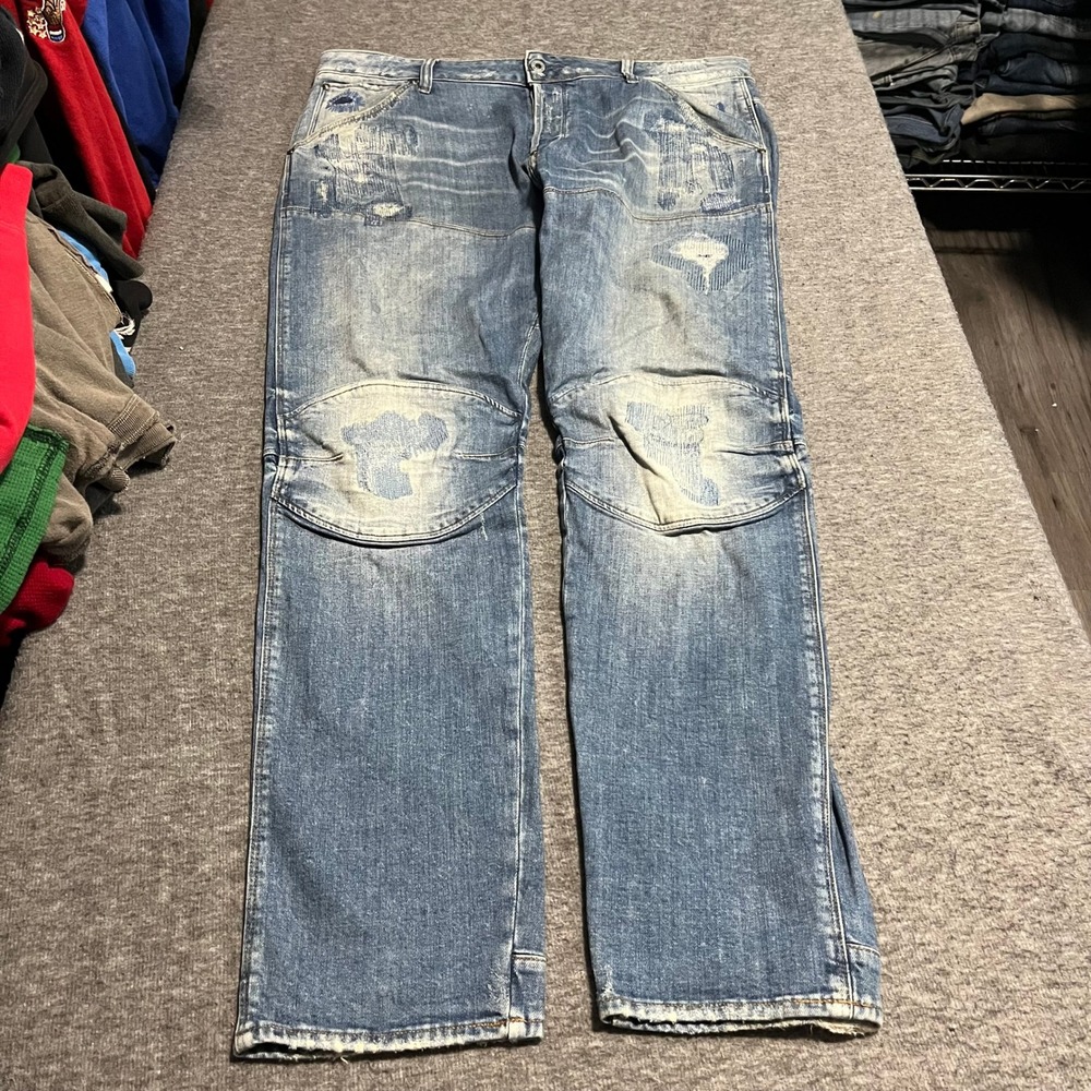G-Star Raw 5620 3D Slim Restored Denim Distressed Repaired Blue Jeans 36x32